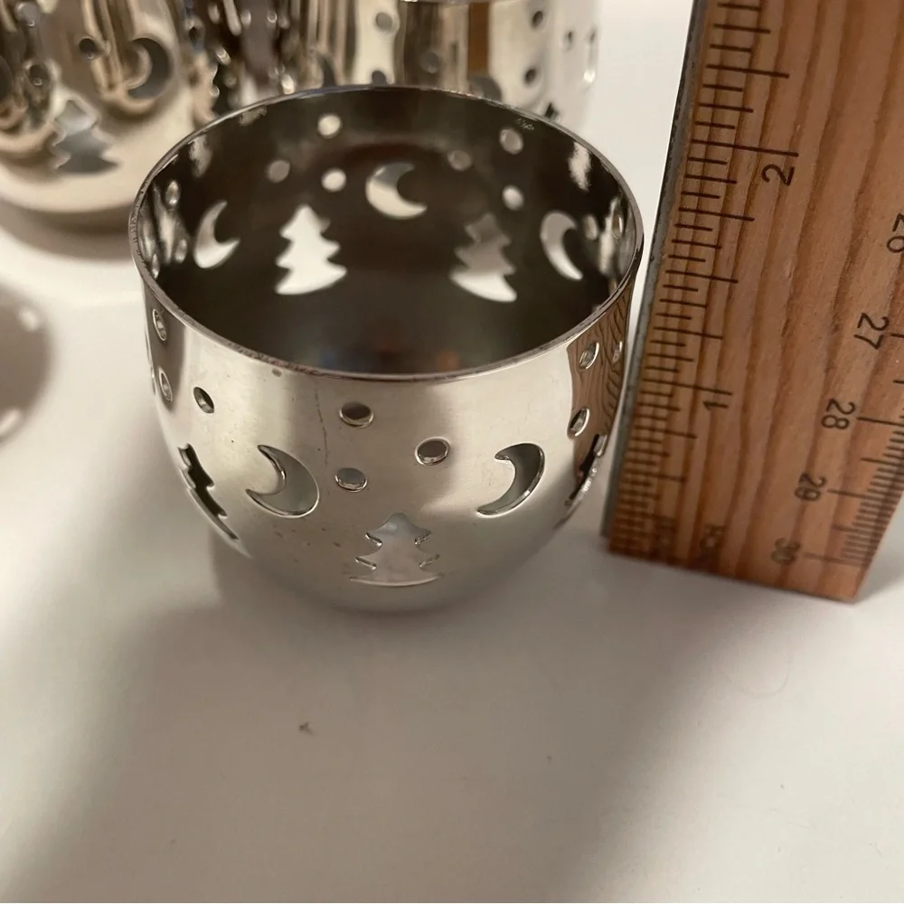 Set of 4 Silver Plated HRW Fink Tealight Candle Holder Trees Vintage Germany